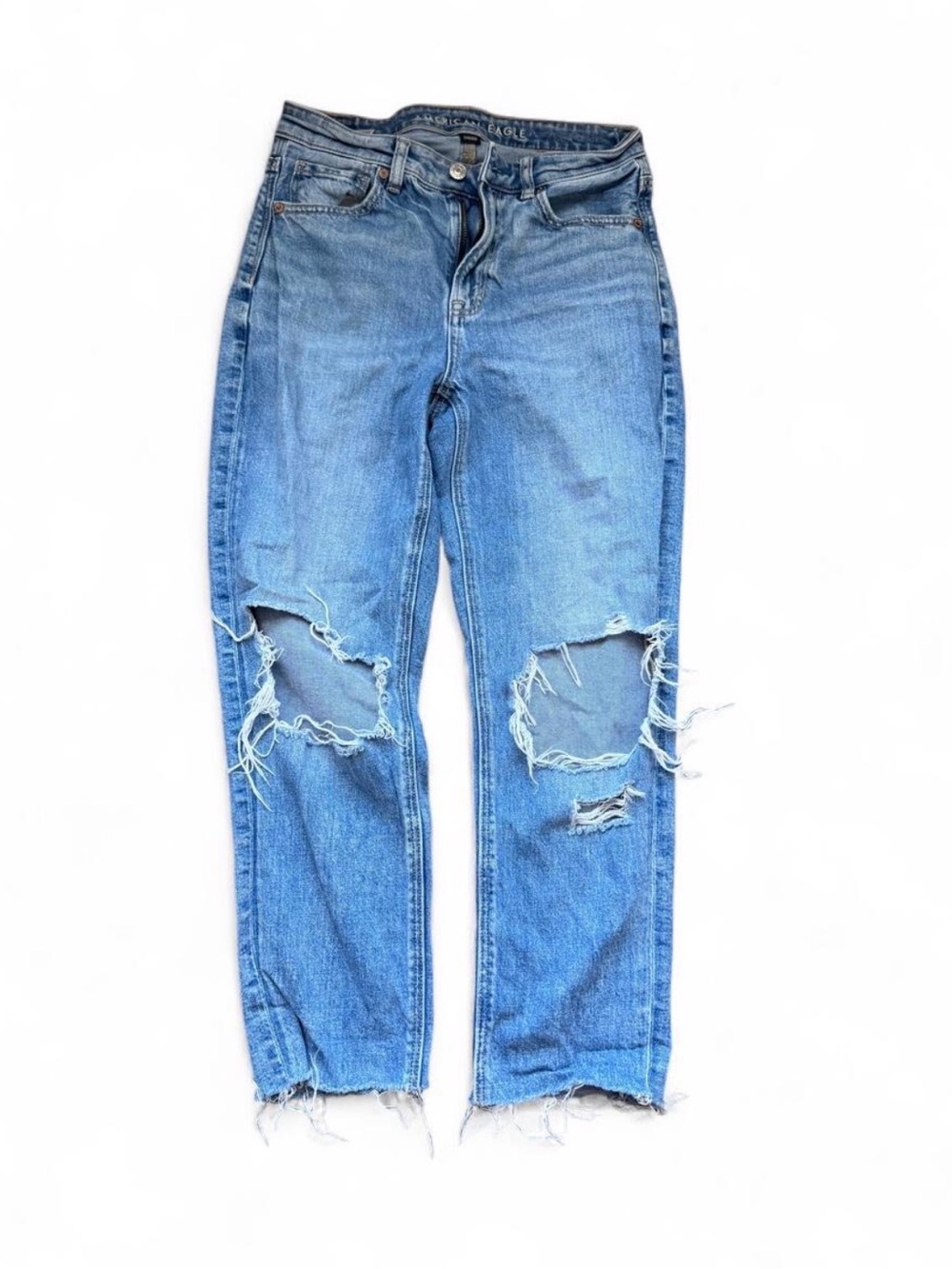 American Eagle Outfitters Distressed Boyfriend Jeans - Light Blue